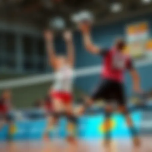 Dynamic volleyball action on the court