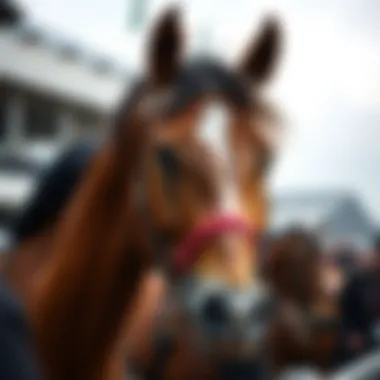 Close-up of a thoroughbred horse ready for the race