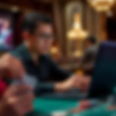 Engaged Online Baccarat Player Player engaged in online baccarat on a laptop