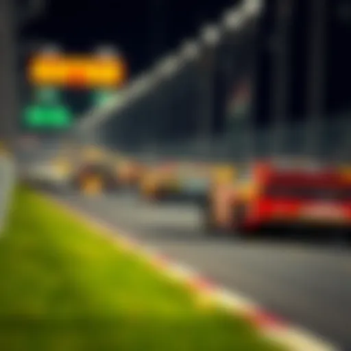 NASCAR race track with cars in action