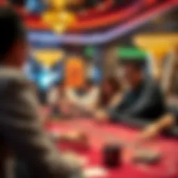 A view of a live casino gaming table featuring multiple players engaged in a game.