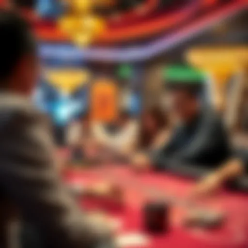 A view of a live casino gaming table featuring multiple players engaged in a game.