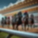 An intricate horse racing scene illustrating the excitement of online betting