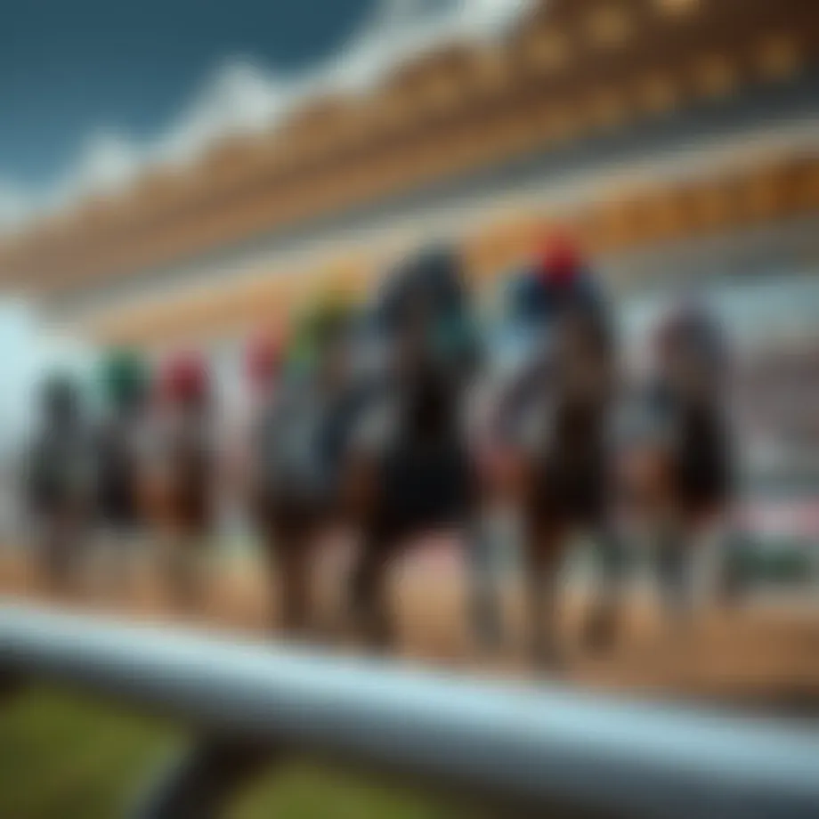 An intricate horse racing scene illustrating the excitement of online betting