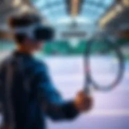 Virtual reality tennis player in action